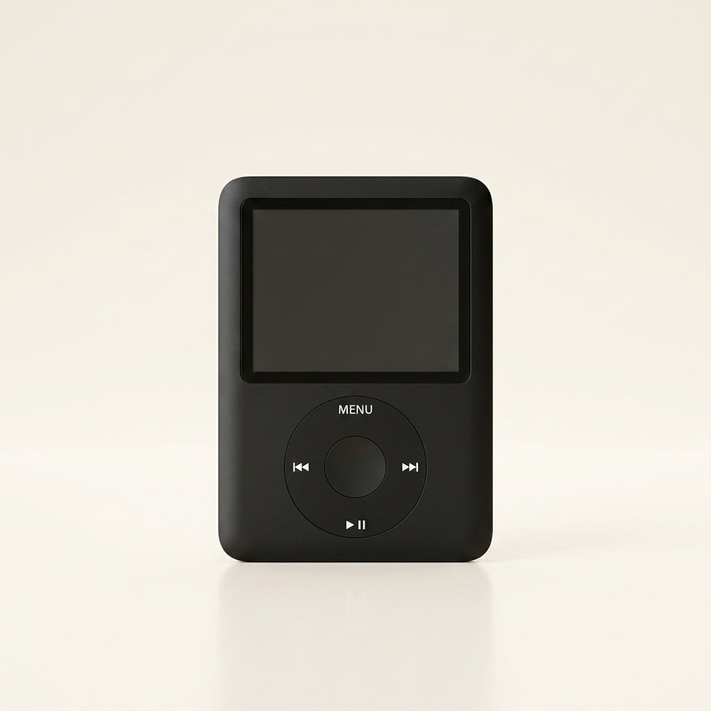 Black MP3 Pod music player — studio product photo