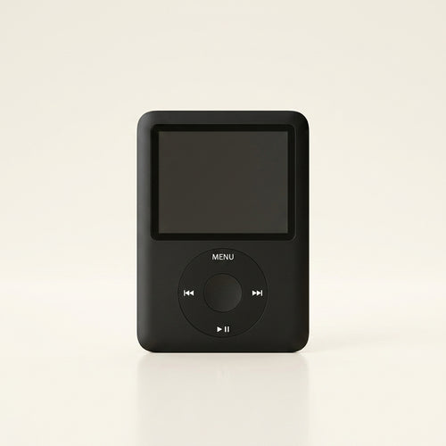Black MP3 Pod music player — studio product photo